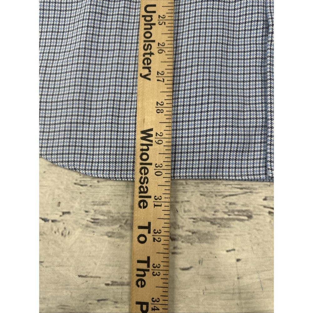 David Donahue Mens Fit Dress Shirt Blue White Micro Check 16 32/33 Cotton - Picture 6 of 10